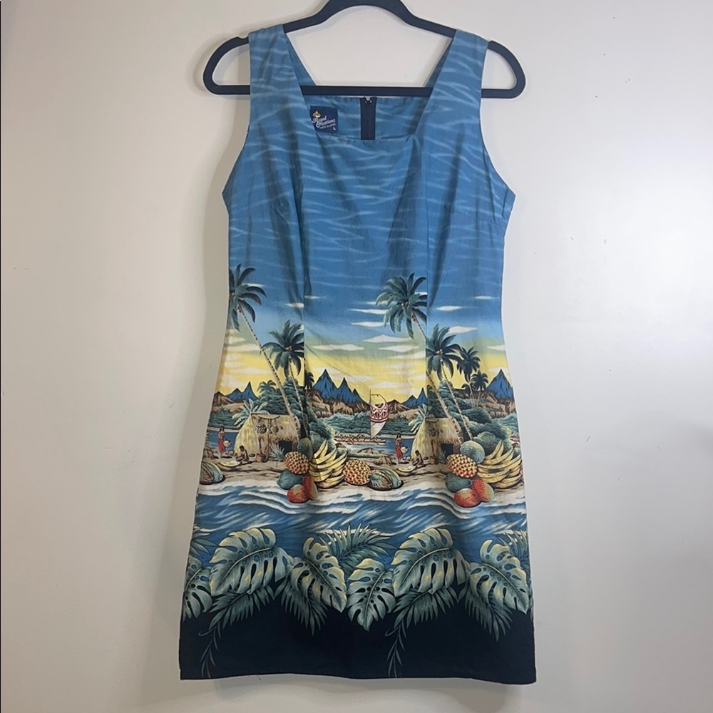 Royal Creations Vintage Hawaiian Mini Dress Blue Resortwear Women’s L EUC #191